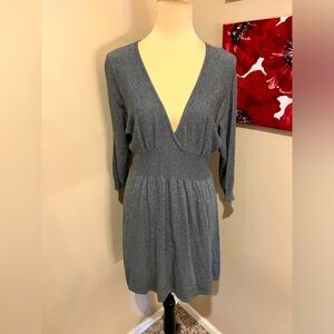 Express Deep V Grey Mini Dress, Wide Waist Band, size S
